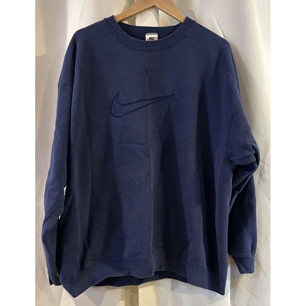 Vintage 90s Nike Swoosh Rare Sweatshirt Crewneck Size XL Navy Blue USA - Picture 1 of 6